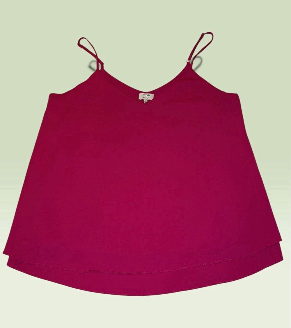 Crown & Ivy Women's Pink Solid Camisole Tank Top 1X Adjustable Straps